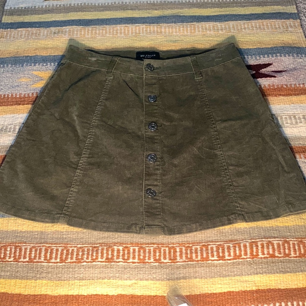 Celebrity Pink Army Green Corduroy button up skirt, size xs